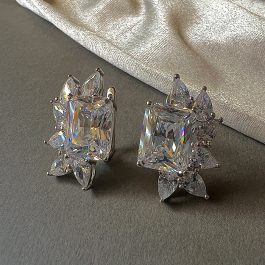 Луксозни сребърни обици с голям  циркониев кристал