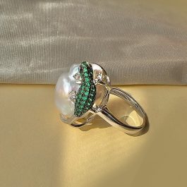Екзотичен сребърен пръстен  “Гущер с перла“