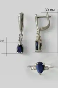 Луксозен сребърен комплект със Сапфир - круша