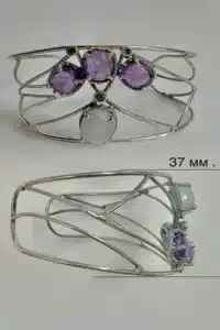 Стилна сребърна гривна с Лунен камък и Аметист